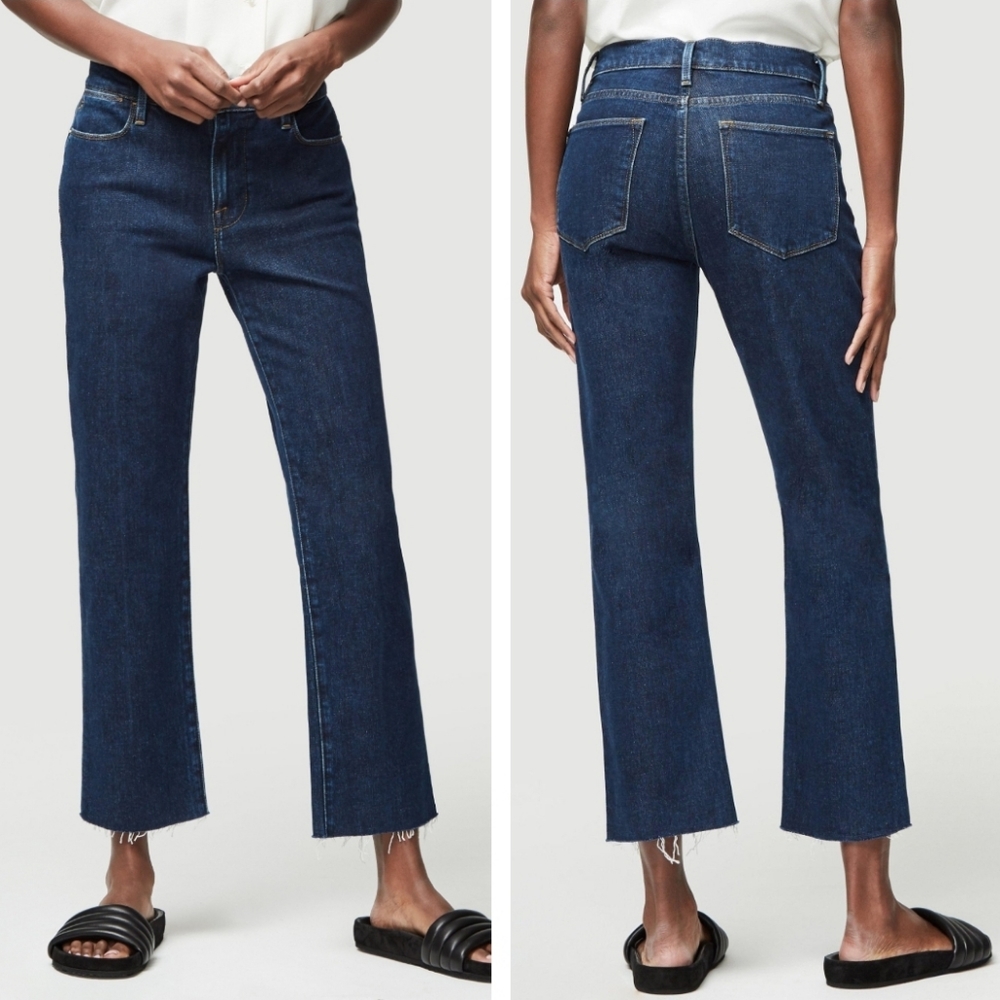 FRAME denim le high straight Bronx raw hem dark wash 30 LHSTRA415